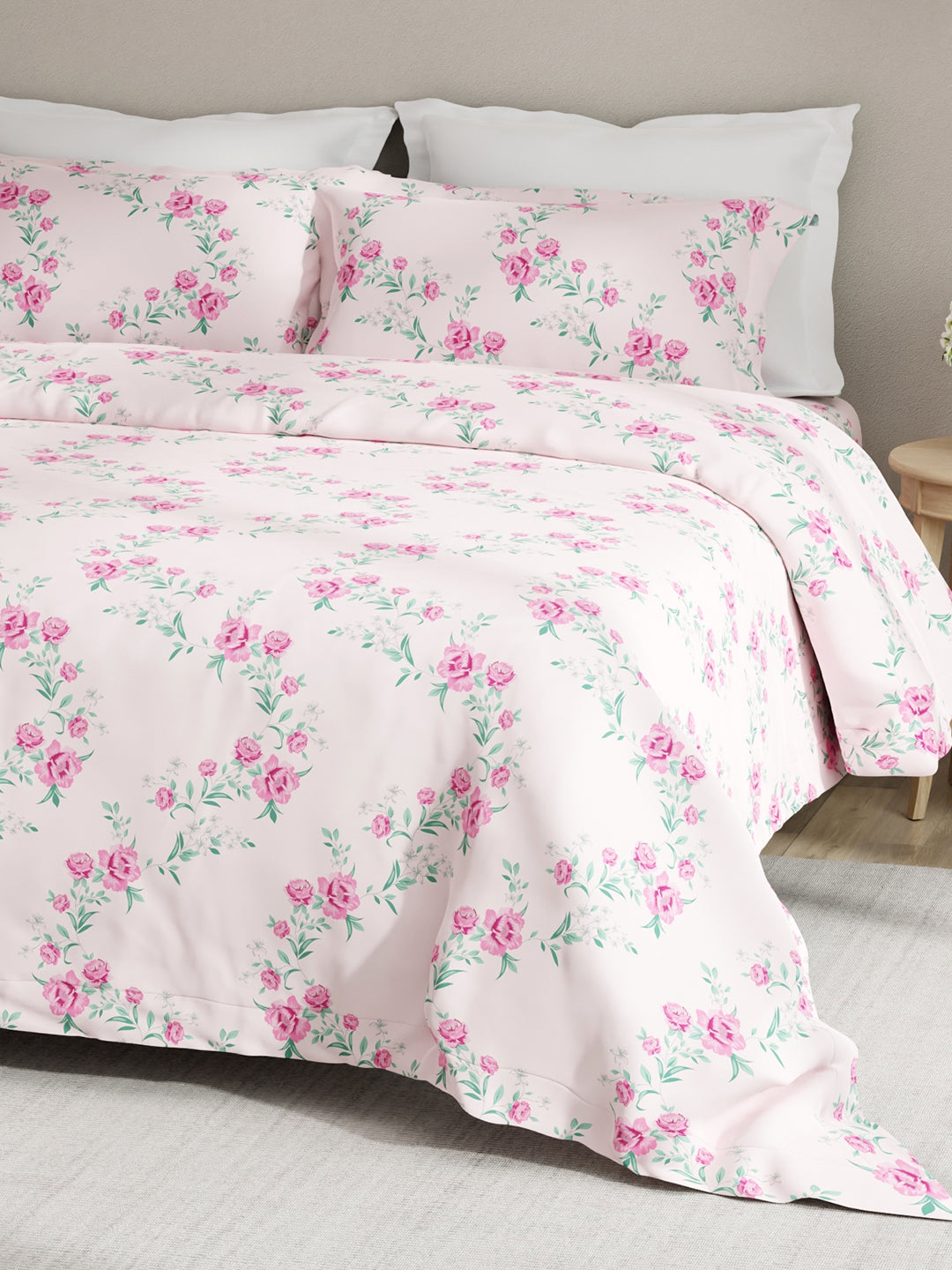Embrace 100% Cotton 152 TC Pink Floral King Bedsheet with 2 Pillow Covers