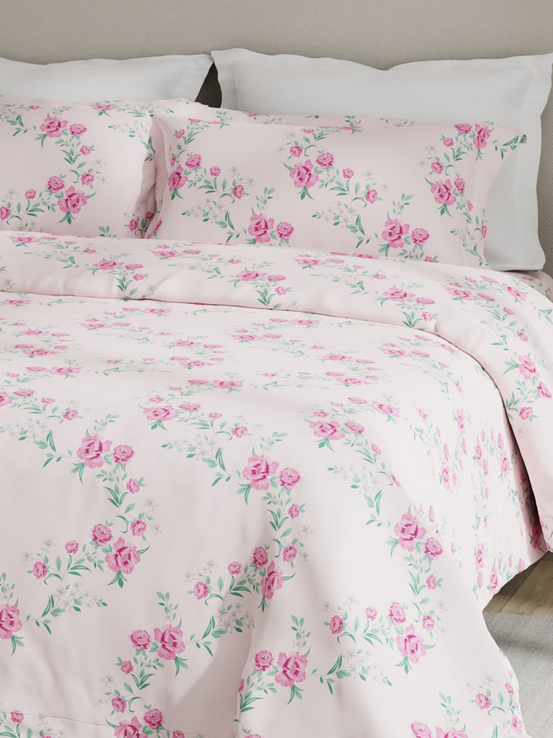 Embrace 100% Cotton 152 TC Pink Floral King Bedsheet with 2 Pillow Covers