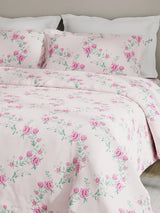 Embrace 100% Cotton 152 TC Pink Floral King Bedsheet with 2 Pillow Covers