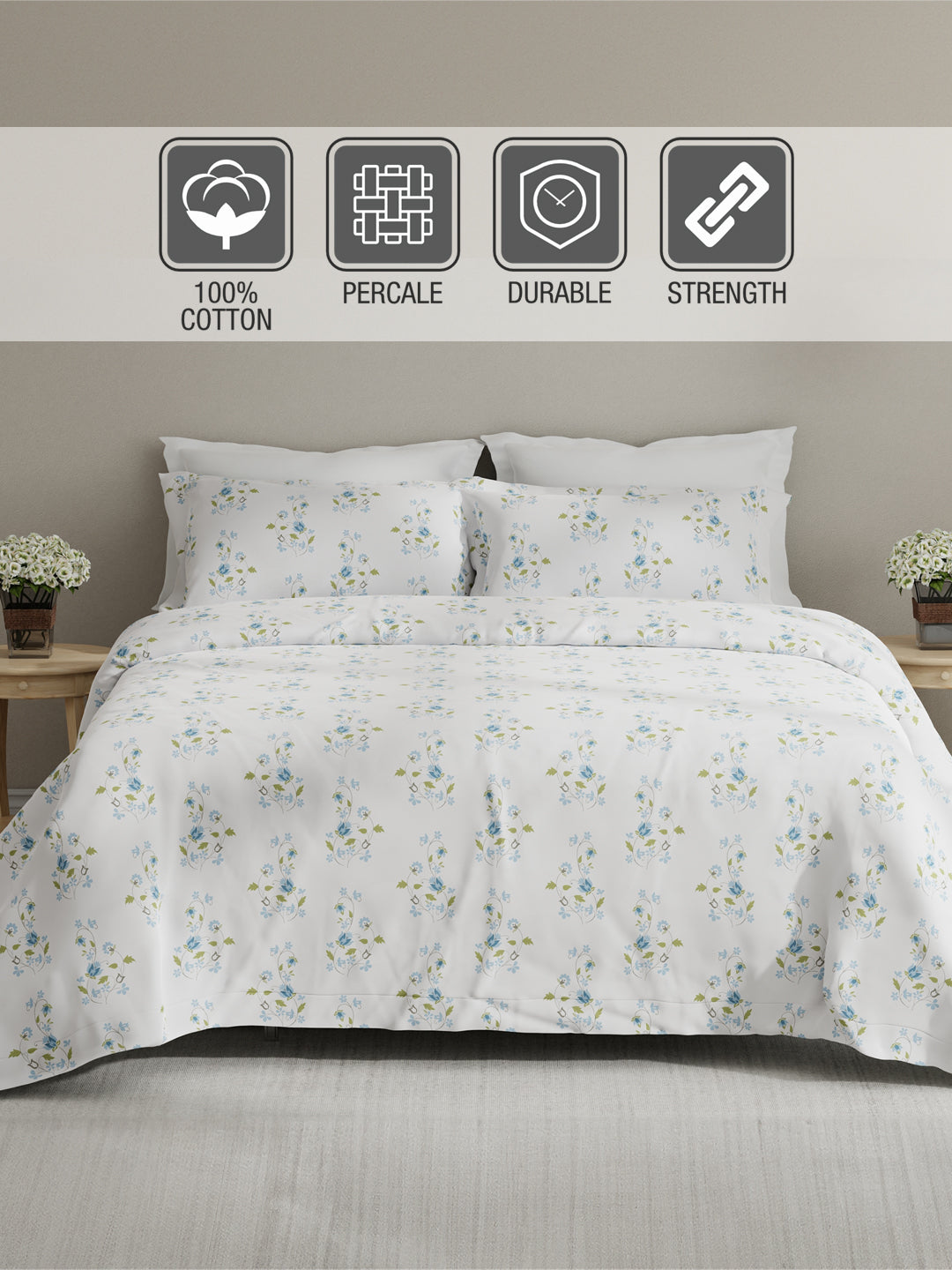 Embrace 100% Cotton 152 TC Purple Floral King Bedsheet with 2 Pillow Covers