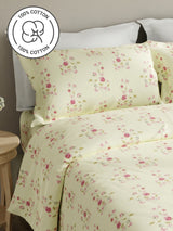Embrace 100% Cotton 152 TC Yellow Floral King Bedsheet with 2 Pillow Covers