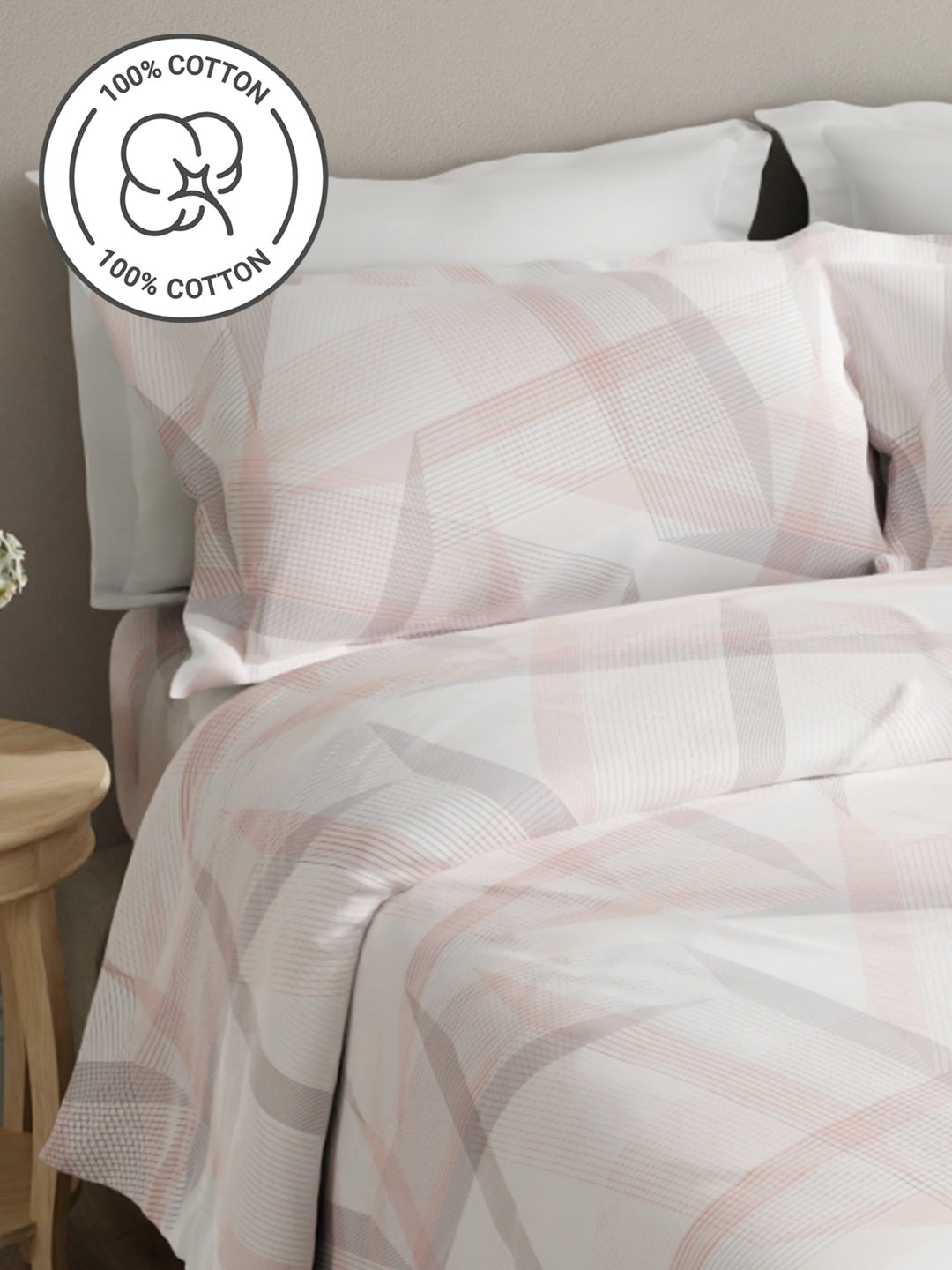 Embrace 100% Cotton 152 TC Pink Stripes King Bedsheet with 2 Pillow Covers