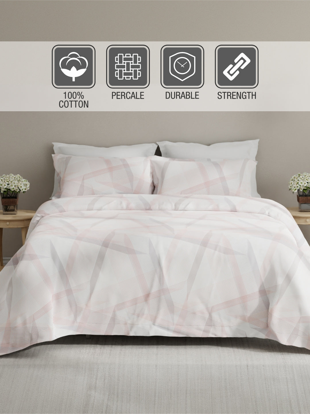 Embrace 100% Cotton 152 TC Pink Stripes King Bedsheet with 2 Pillow Covers