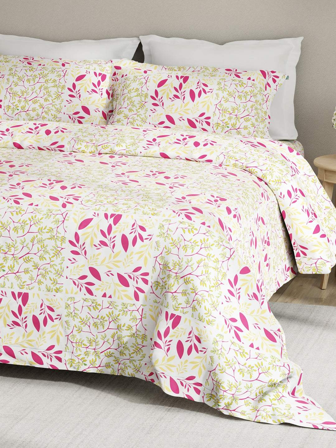 Embrace 100% Cotton 152 TC Pink & Yellow Floral King Bedsheet with 2 Pillow Covers