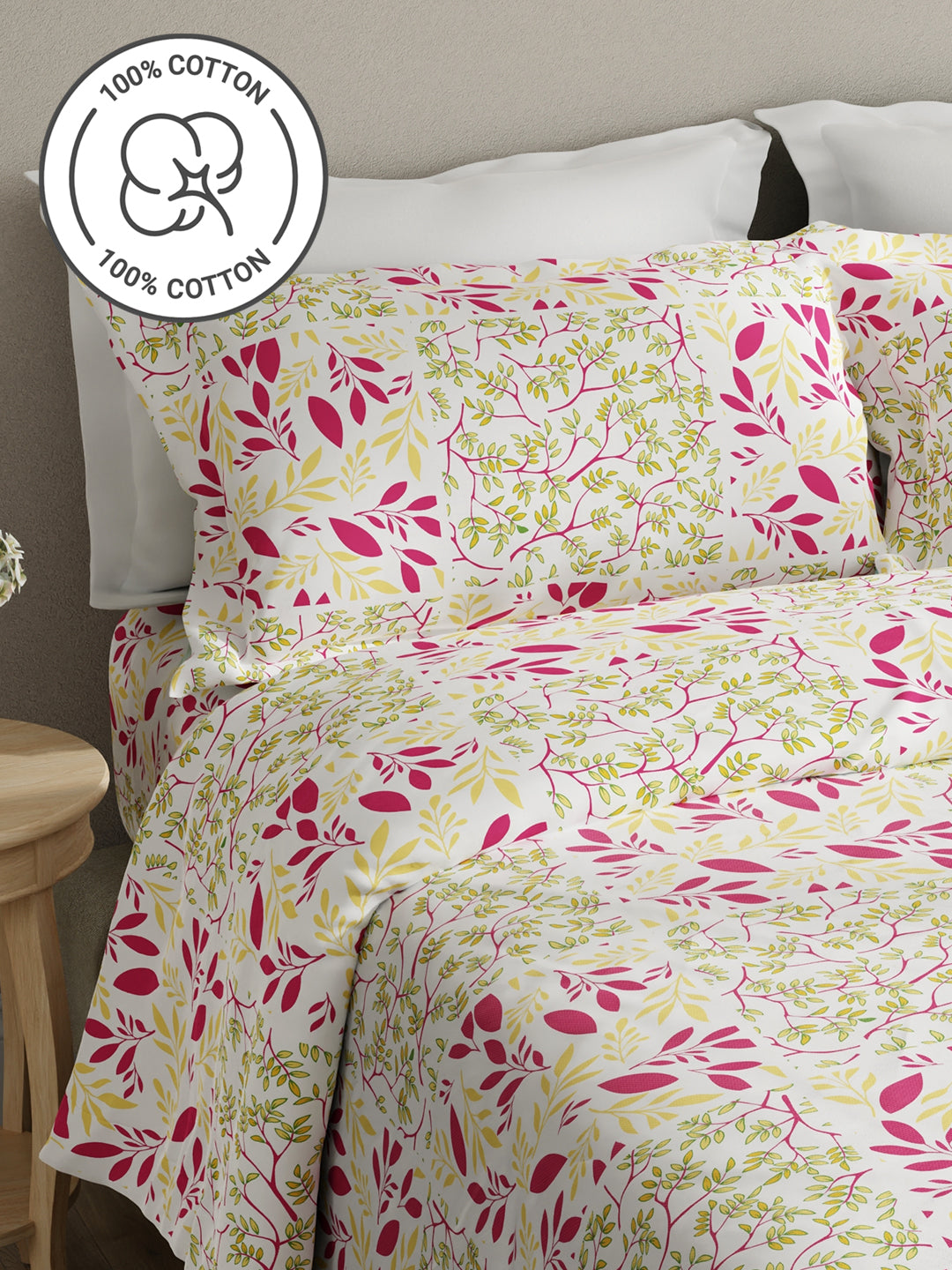 Embrace 100% Cotton 152 TC Pink & Yellow Floral King Bedsheet with 2 Pillow Covers