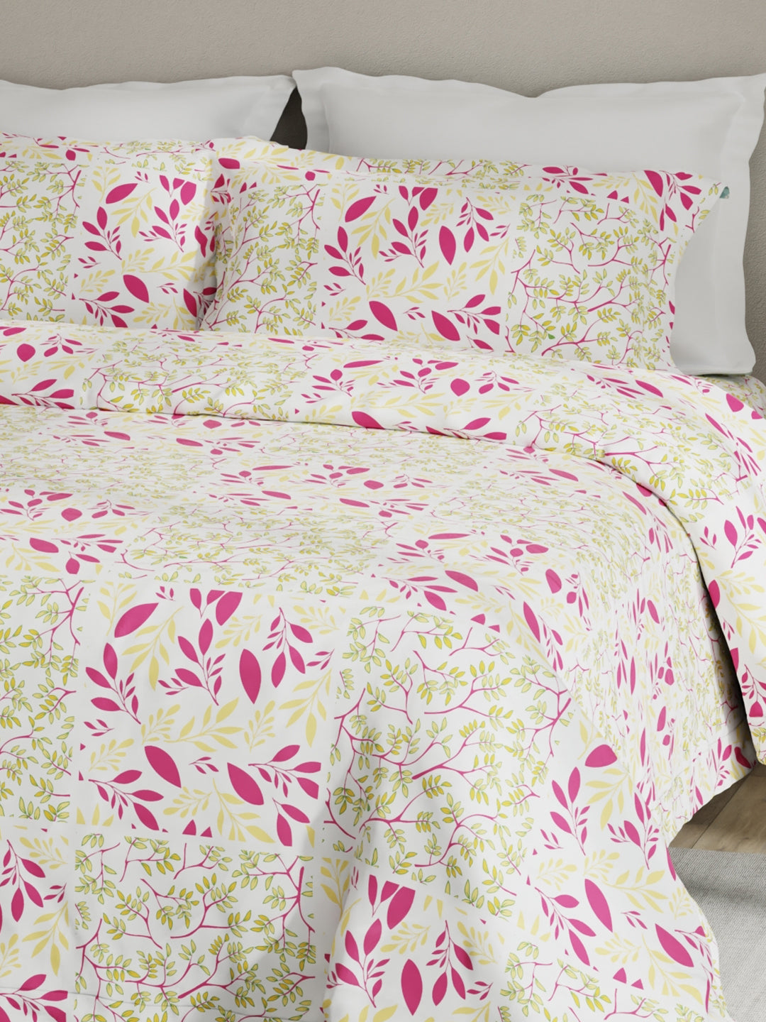 Embrace 100% Cotton 152 TC Pink & Yellow Floral King Bedsheet with 2 Pillow Covers