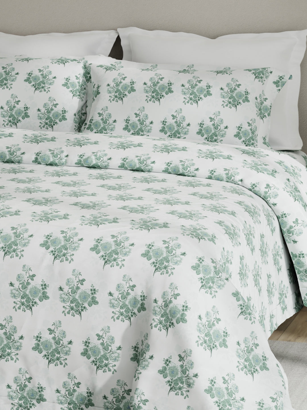 Embrace 100% Cotton 152 TC Green Floral King Bedsheet with 2 Pillow Covers