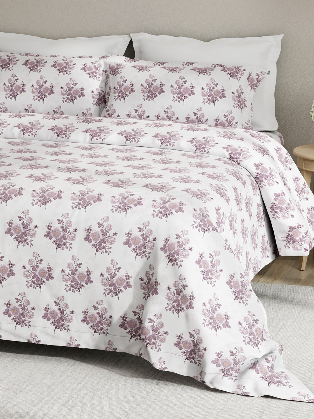 Embrace 100% Cotton 152 TC Grey Floral King Bedsheet with 2 Pillow Covers
