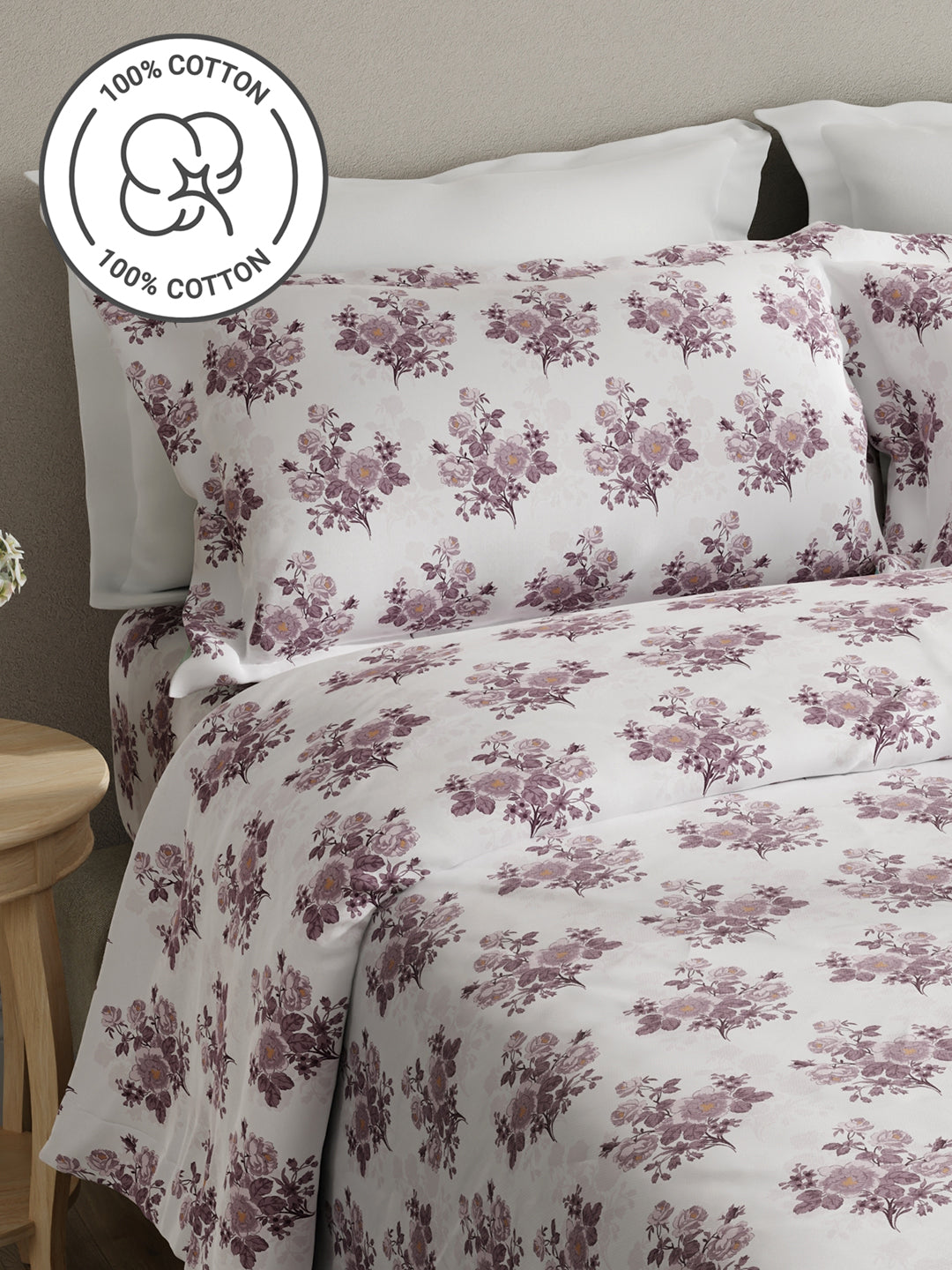 Embrace 100% Cotton 152 TC Grey Floral King Bedsheet with 2 Pillow Covers