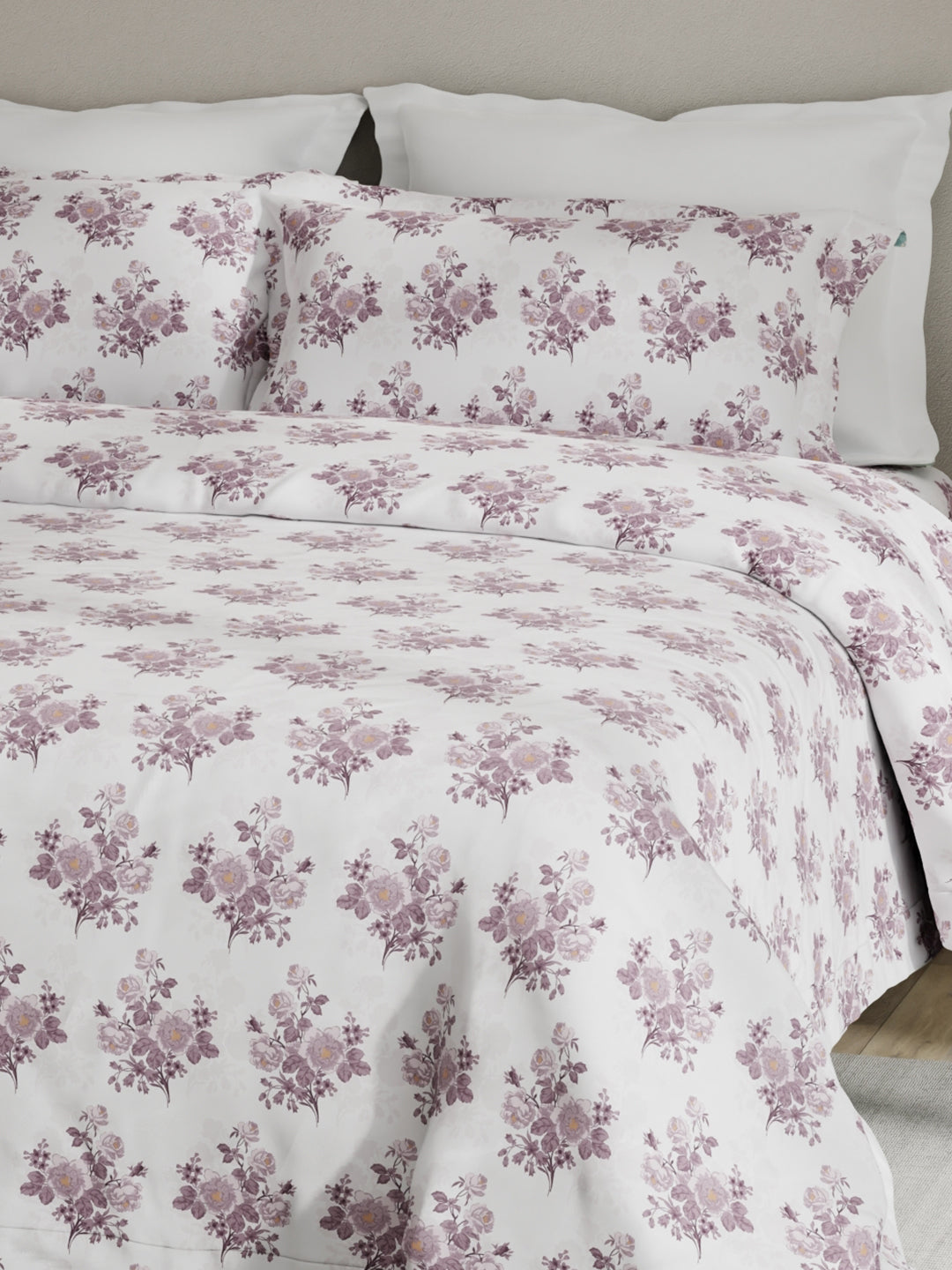 Embrace 100% Cotton 152 TC Grey Floral King Bedsheet with 2 Pillow Covers