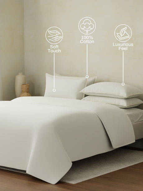 100% Cotton, 400 TC | King Size Bedding Set| 1 Bedsheet with 1 Duvet Cover & 4 Pillow Covers | Cotton Charm Collection - White