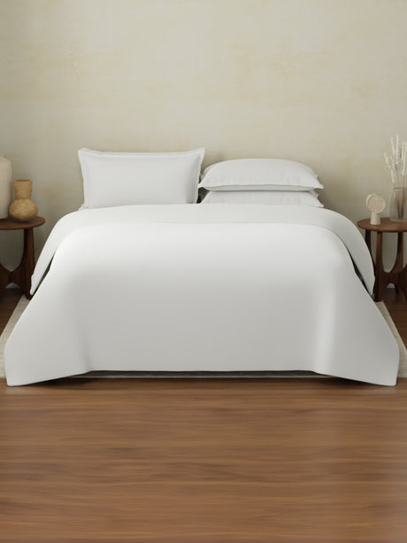 100% Cotton, 400 TC | King Size Bedding Set| 1 Bedsheet with 1 Duvet Cover & 4 Pillow Covers | Cotton Charm Collection - White