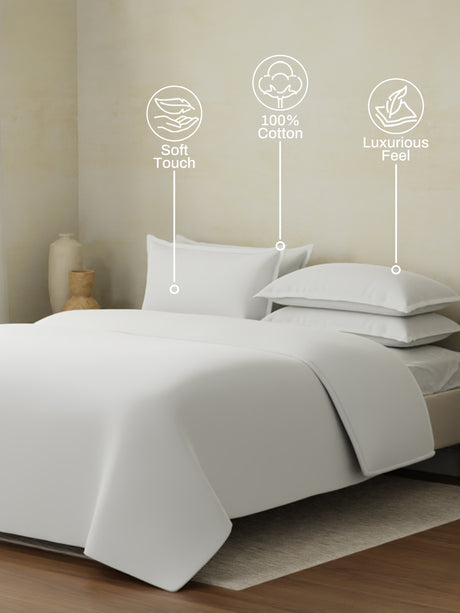 100% Cotton, 400 TC | King Size Bedding Set| 1 Bedsheet with 1 Duvet Cover & 4 Pillow Covers | Cotton Charm Collection - White