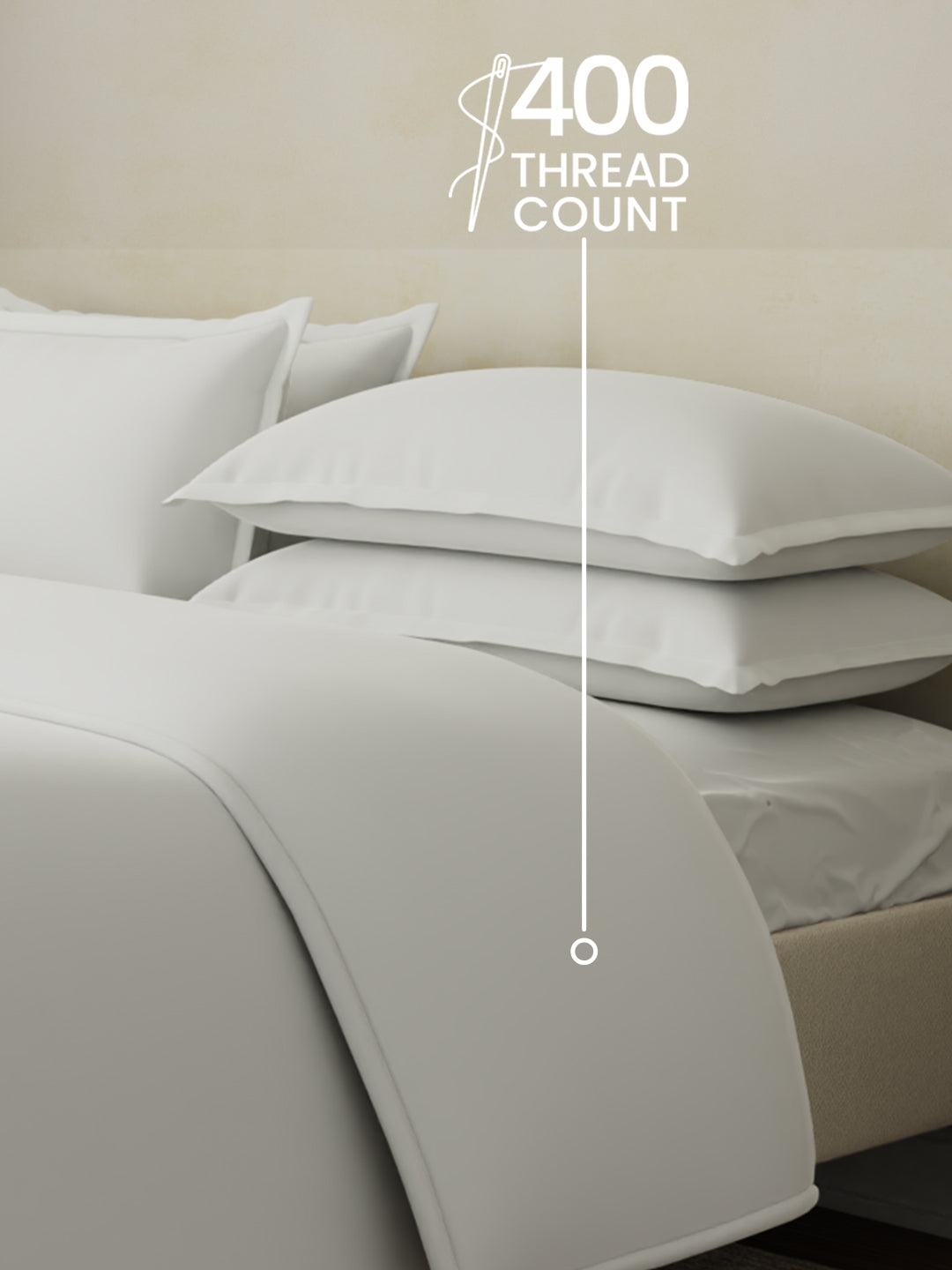 100% Cotton 400 TC King Size Bedding Set, 1 Bedsheet with 1 Duvet Cover & 4 Pillow Covers, Cotton Charm Collection (White)