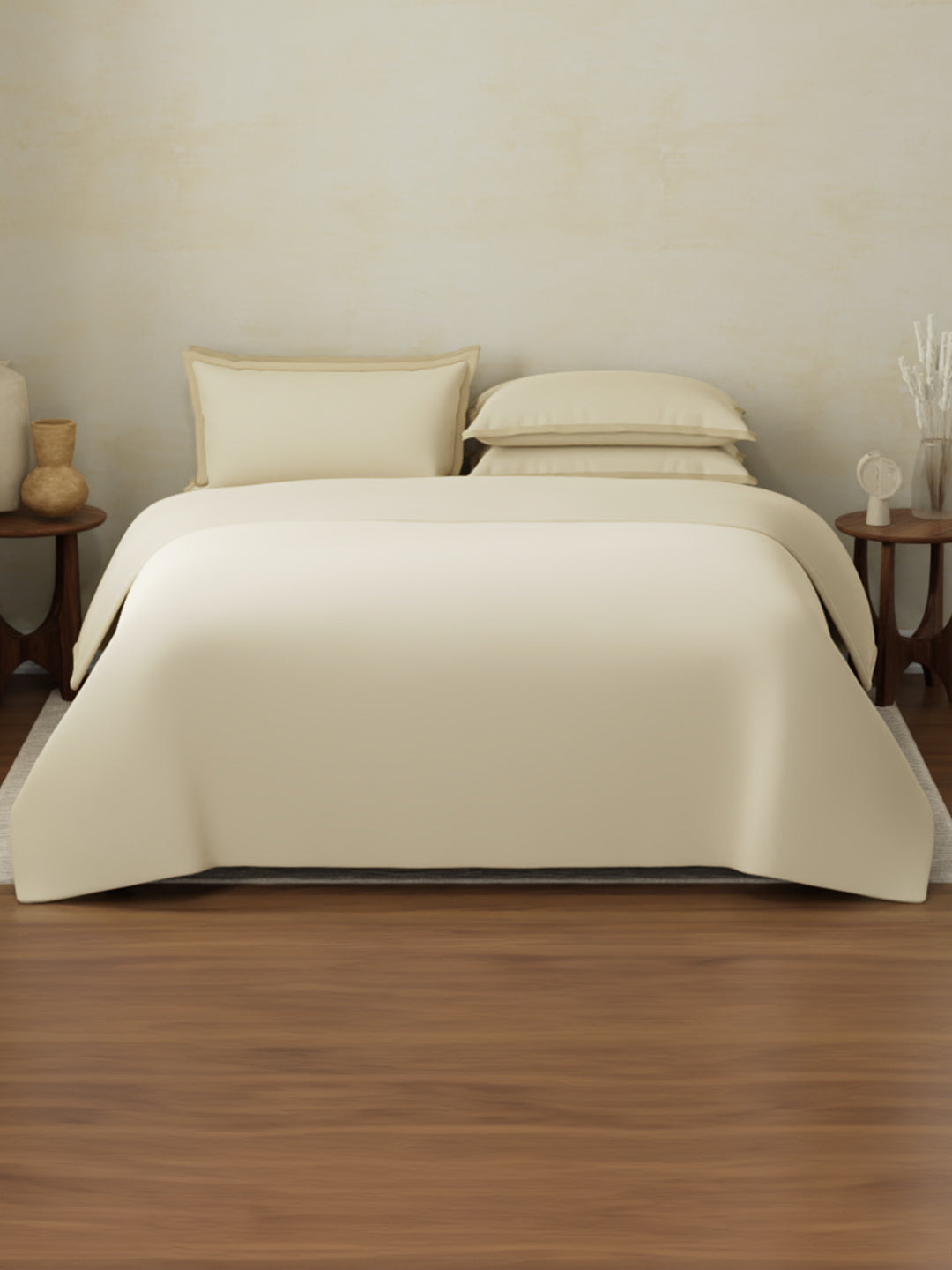 100% Cotton 400 TC King Size Bedding Set, 1 Bedsheet with 1 Duvet Cover & 4 Pillow Covers, Cotton Charm Collection (Cream)