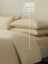 100% Cotton 400 TC King Size Bedding Set, 1 Bedsheet with 1 Duvet Cover & 4 Pillow Covers, Cotton Charm Collection (Cream)