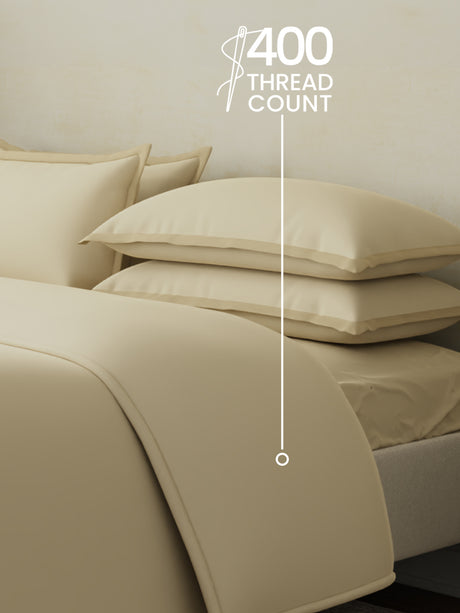 100% Cotton, 400 TC | King Size Bedding Set| 1 Bedsheet with 1 Duvet Cover & 4 Pillow Covers | Cotton Charm Collection - Cream