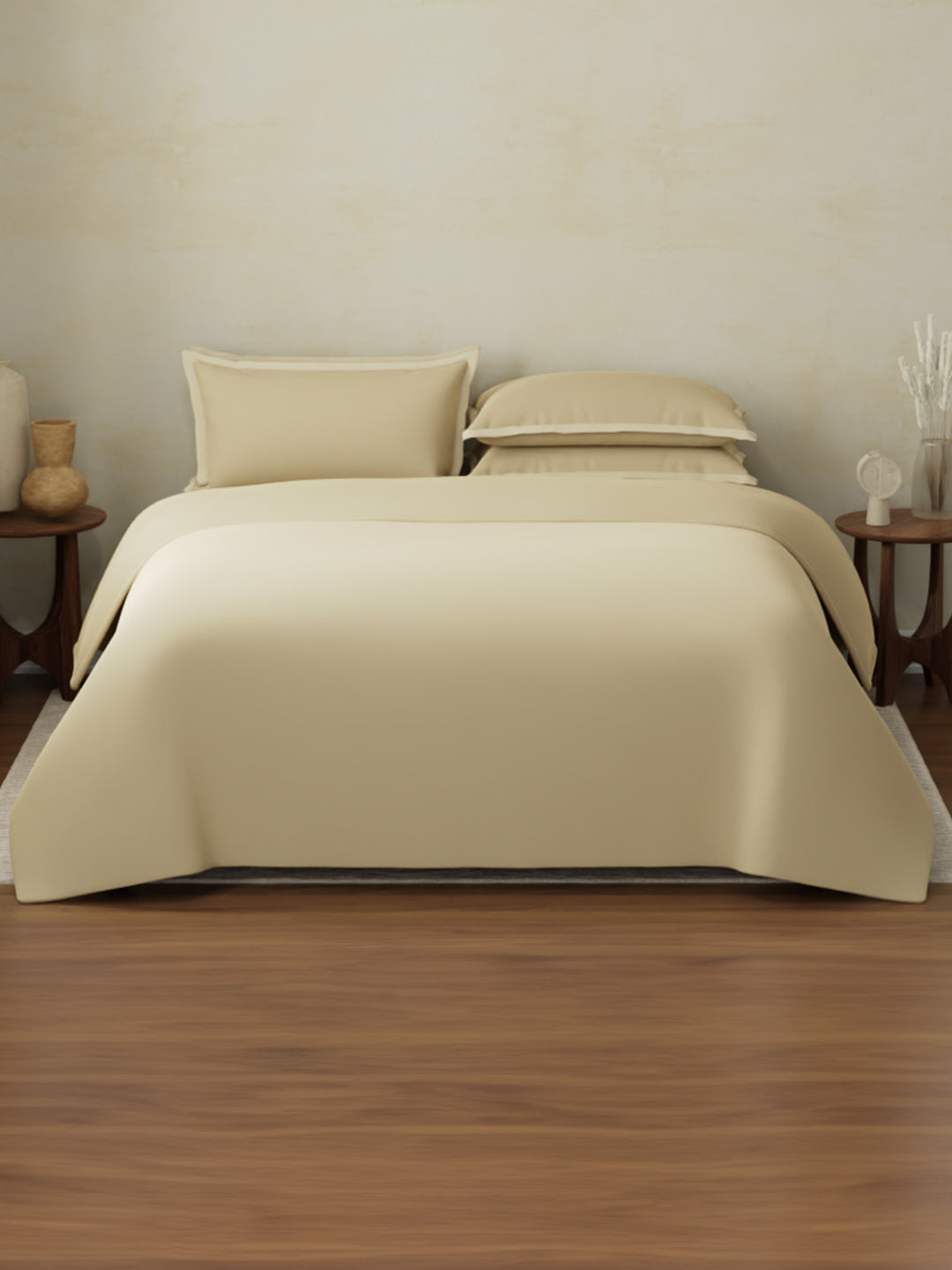 100% Cotton 400 TC King Size Bedding Set, 1 Bedsheet with 1 Duvet Cover & 4 Pillow Covers, Cotton Charm Collection (Beige)