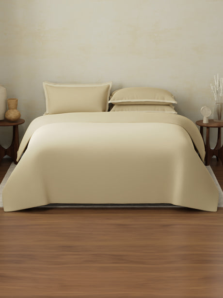 100% Cotton, 400 TC | King Size Bedding Set| 1 Bedsheet with 1 Duvet Cover & 4 Pillow Covers | Cotton Charm Collection - Beige