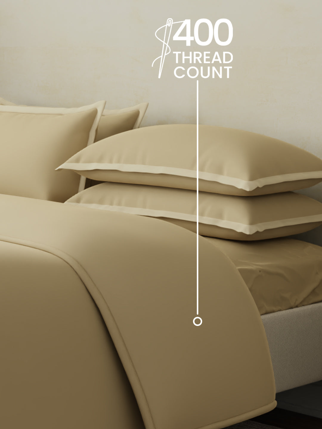 100% Cotton 400 TC King Size Bedding Set, 1 Bedsheet with 1 Duvet Cover & 4 Pillow Covers, Cotton Charm Collection (Beige)