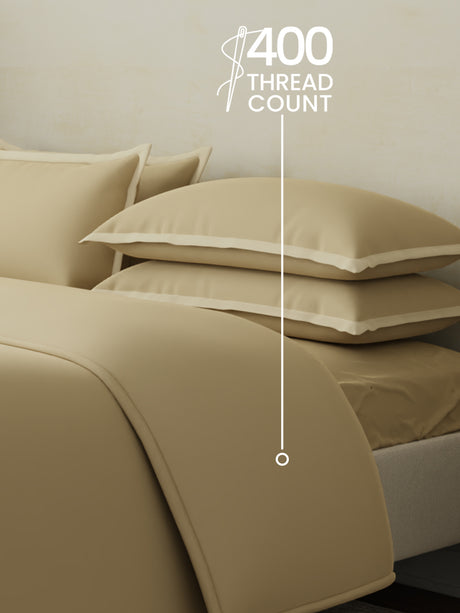 100% Cotton, 400 TC | King Size Bedding Set| 1 Bedsheet with 1 Duvet Cover & 4 Pillow Covers | Cotton Charm Collection - Beige