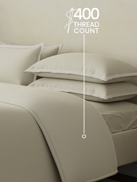 100% Cotton, 400 TC | King Size | 1 Bedsheet with 1 Duvet Cover & 4 Pillow Covers | Cotton Charm Collection Bedding Set - Cream