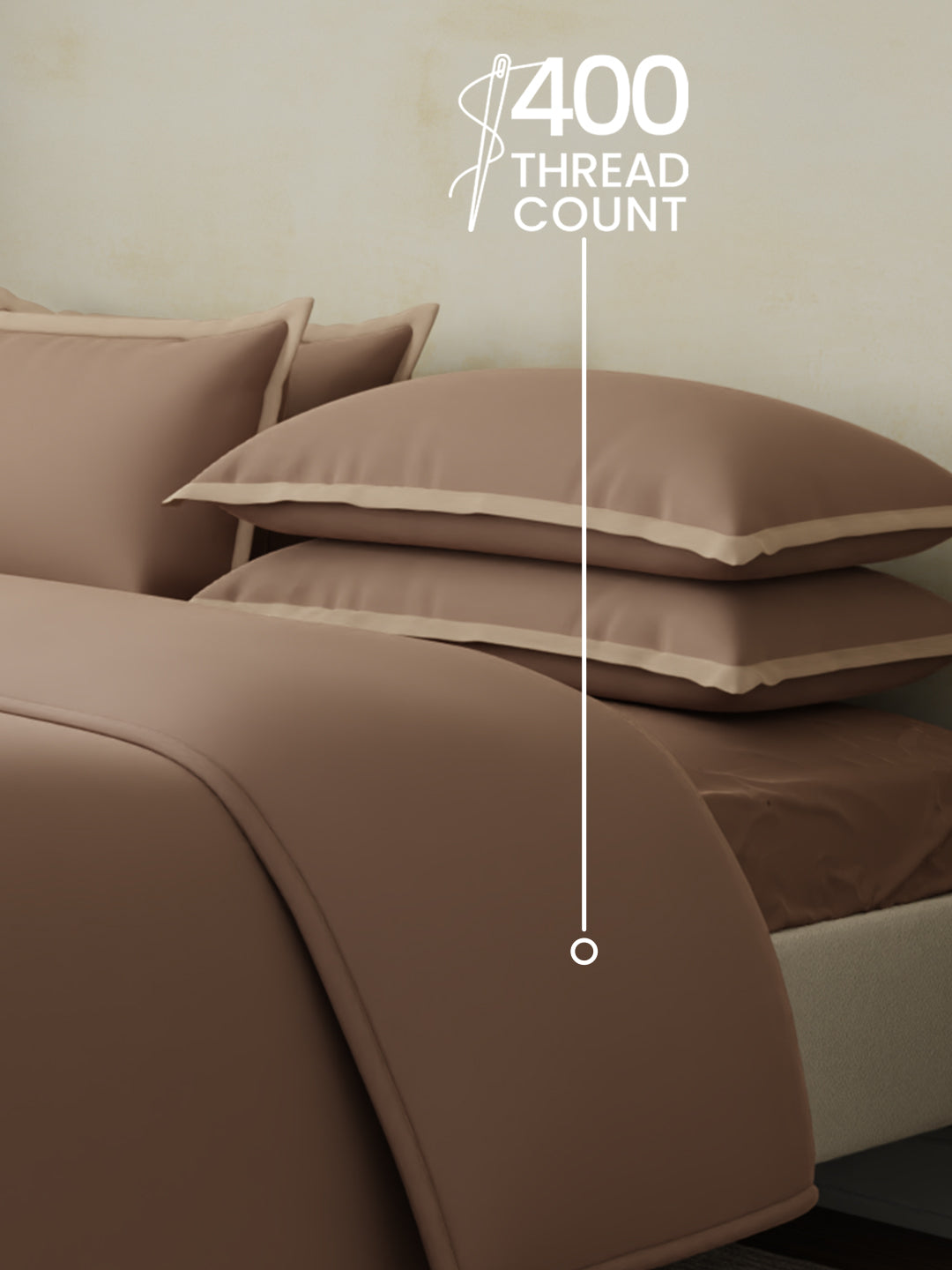 100% Cotton 400 TC King Size Bedding Set, 1 Bedsheet with 1 Duvet Cover & 4 Pillow Covers, Cotton Charm Collection (Brown)