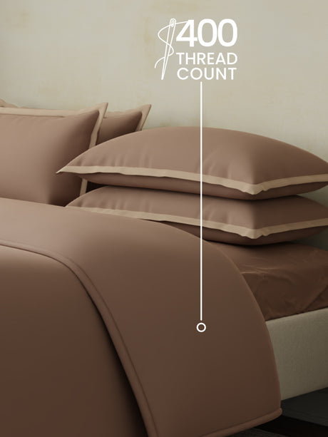 100% Cotton, 400 TC | King Size Bedding Set| 1 Bedsheet with 1 Duvet Cover & 4 Pillow Covers | Cotton Charm Collection - Brown