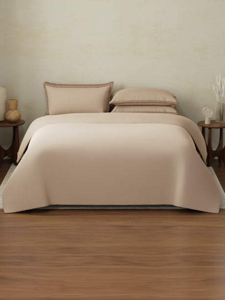 100% Cotton, 400 TC | King Size Bedding Set| 1 Bedsheet with 1 Duvet Cover & 4 Pillow Covers | Cotton Charm Collection - Beige
