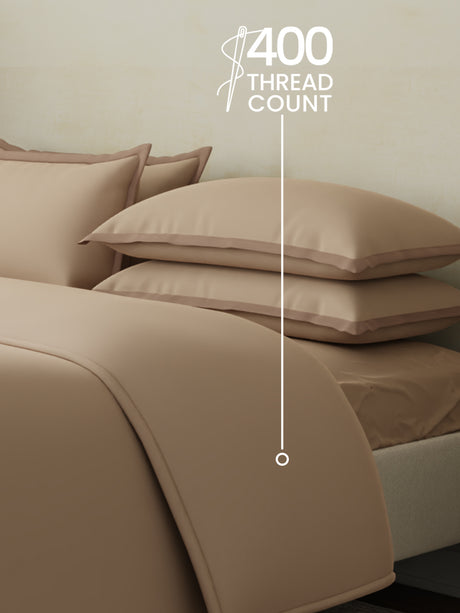 100% Cotton, 400 TC | King Size Bedding Set| 1 Bedsheet with 1 Duvet Cover & 4 Pillow Covers | Cotton Charm Collection - Beige