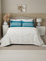 Valatia 100% Cotton 200 TC Karigari Printed Double Bedsheet with 2 Pillow Covers - Blue & White