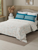 Valatia 100% Cotton 200 TC Karigari Printed Double Bedsheet with 2 Pillow Covers - Blue & White