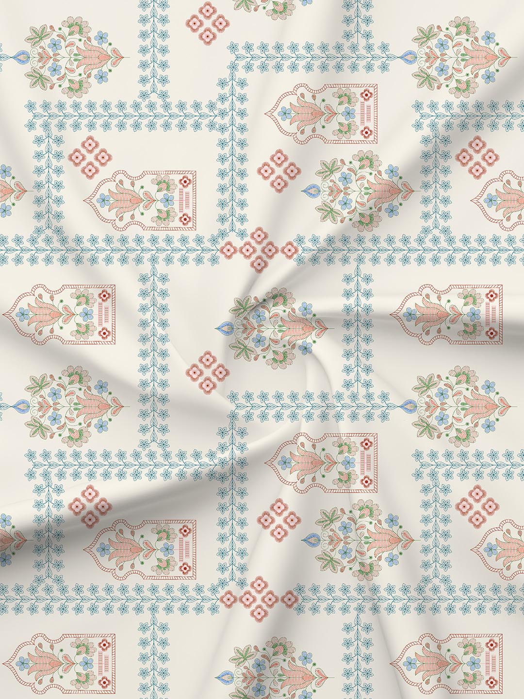 Valatia 100% Cotton 200 TC Karigari Printed Double Bedsheet with 2 Pillow Covers - Blue & White