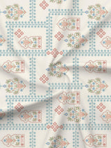 Valatia 100% Cotton 200 TC Karigari Printed Double Bedsheet with 2 Pillow Covers - Blue & White