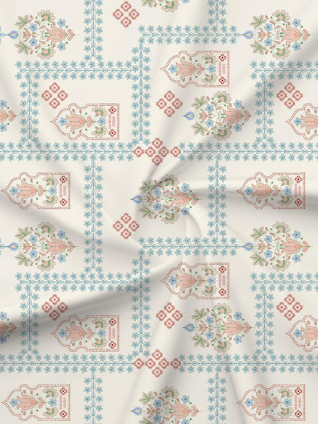 Valatia 100% Cotton 200 TC Karigari Printed Double Bedsheet with 2 Pillow Covers - Blue & White