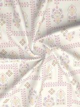 Valatia 100% Cotton 200 TC Karigari Printed Double Bedsheet with 2 Pillow Covers - Pink & White
