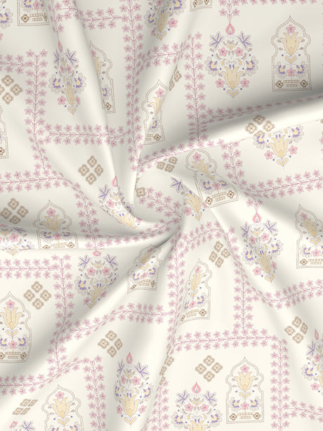 Valatia 100% Cotton 200 TC Karigari Printed Double Bedsheet with 2 Pillow Covers - Pink & White