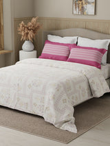 Valatia 100% Cotton 200 TC Karigari Printed Double Bedsheet with 2 Pillow Covers - Dark Pink & White