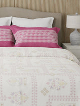 Valatia 100% Cotton 200 TC Karigari Printed Double Bedsheet with 2 Pillow Covers - Dark Pink & White