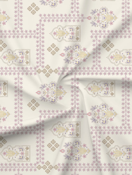 Valatia 100% Cotton 200 TC Karigari Printed Double Bedsheet with 2 Pillow Covers - Dark Pink & White