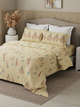 Valatia 100% Cotton 200 TC Karigari Printed Double Bedsheet with 2 Pillow Covers - Yellow