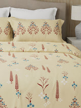 Valatia 100% Cotton 200 TC Karigari Printed Double Bedsheet with 2 Pillow Covers - Yellow