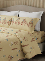 Valatia 100% Cotton 200 TC Karigari Printed Double Bedsheet with 2 Pillow Covers - Yellow