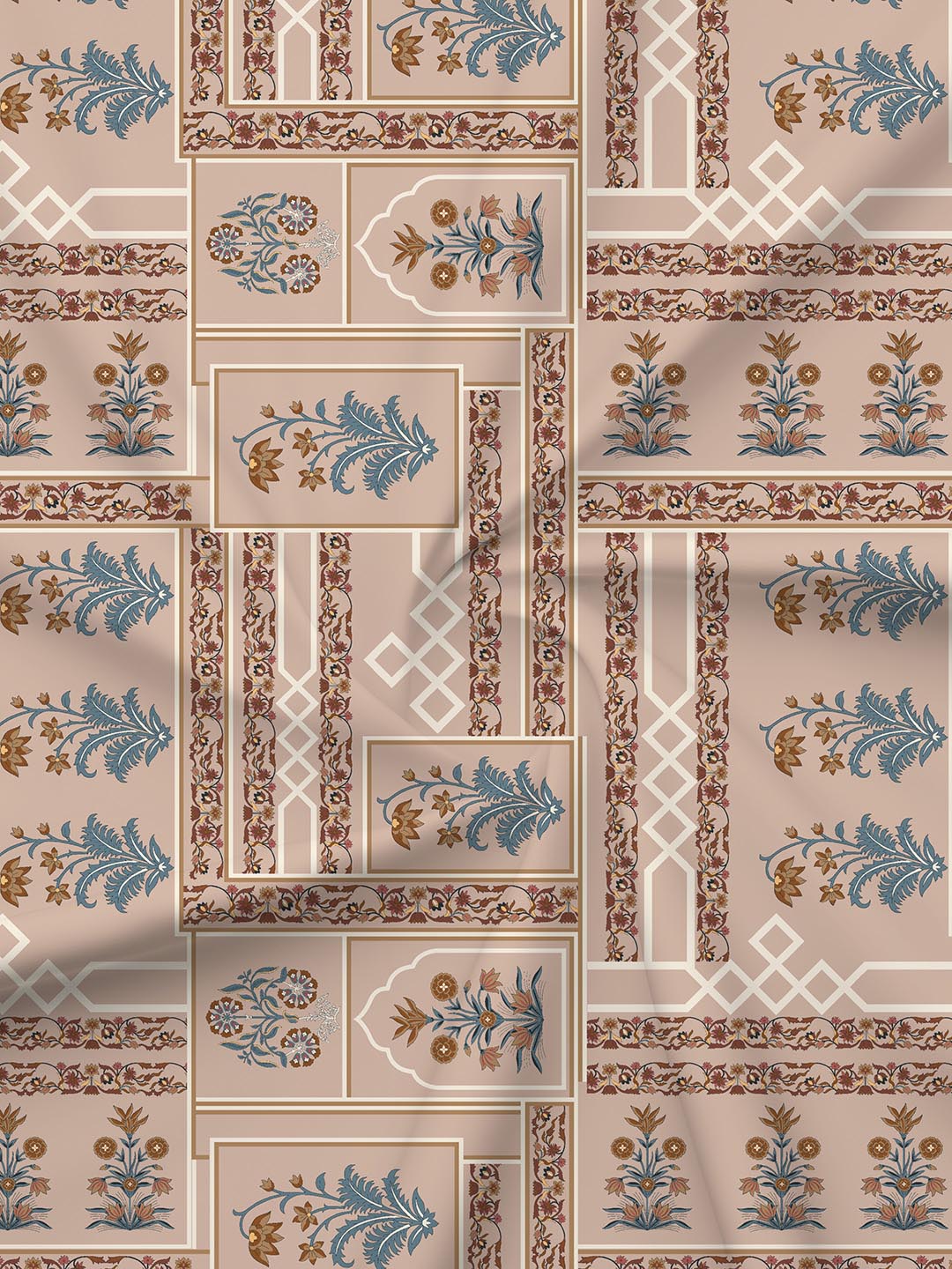 Valatia 100% Cotton 200 TC Karigari Printed Double Bedsheet with 2 Pillow Covers - Brown & Blue