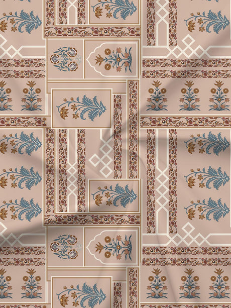 Valatia 100% Cotton 200 TC Karigari Printed Double Bedsheet with 2 Pillow Covers - Brown & Blue