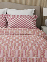 Valatia 100% Cotton 200 TC Karigari Printed Double Bedsheet with 2 Pillow Covers - Pink