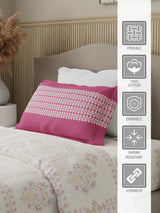 100% Cotton 200 TC Karigari Printed Single Bedsheet with 1 Pillow Cover - Dark Pink & White - Valatia