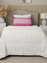 100% Cotton 200 TC Karigari Printed Single Bedsheet with 1 Pillow Cover - Dark Pink & White - Valatia