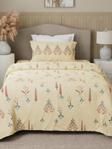 Valatia 100% Cotton 200 TC Karigari Printed Single Bedsheet with 1 Pillow Cover - Yellow