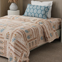 100% Cotton 200 TC Karigari Printed Single Bedsheet with 1 Pillow Cover - Brown & Pink - Valatia